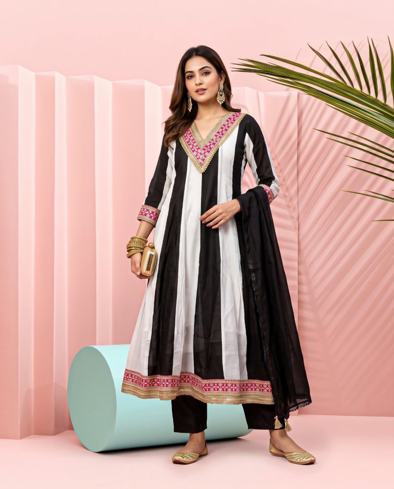 Ff Mul Chanderi With Embroidery Work Kurti With Bottom Dupatta